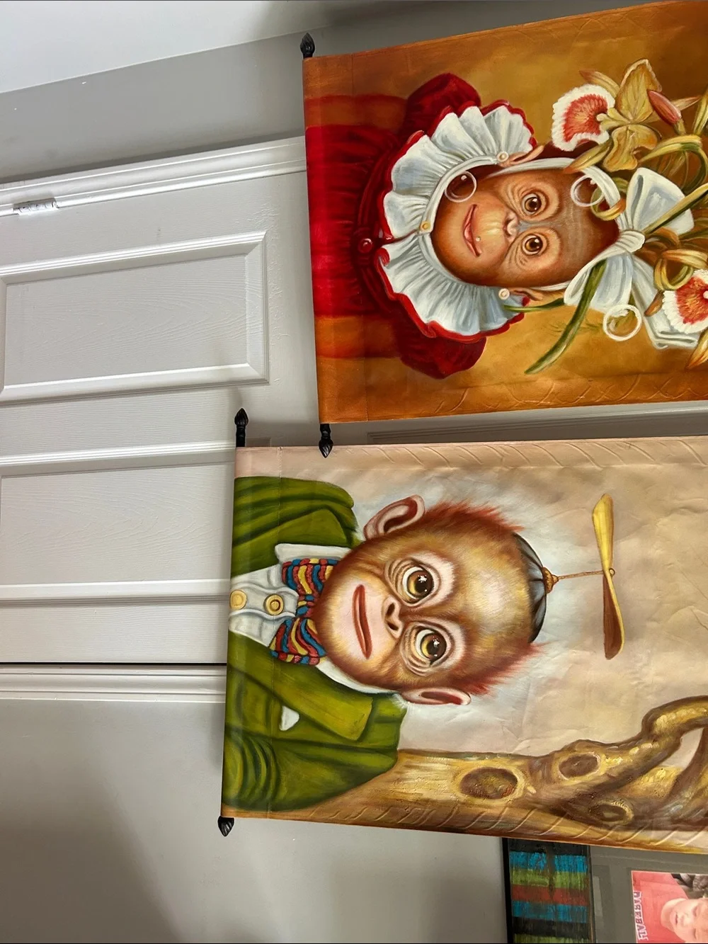 Whimsical Monkey Wall Art Panels in Brown, Green, Red